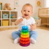 LEAN TOYS pyörivä pyramiditorni lajittelulelu sateenkaari palapeli 36cm 6 osaa