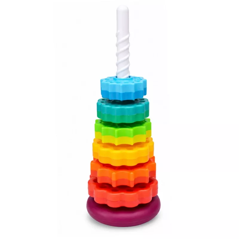 LEAN TOYS pyörivä pyramiditorni lajittelulelu sateenkaari palapeli 36cm 6 osaa