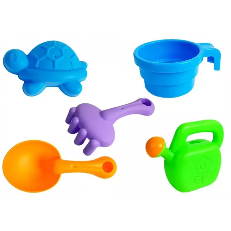 LEAN TOYS hiekkalaatikkopöytä muoteilla, lapio, harava ja pilvi - monivärinen
