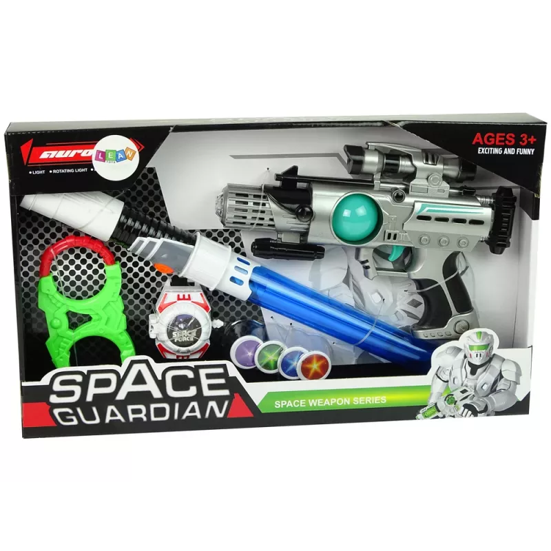 LEAN TOYS Space Warrior setti laserase valosapeli käsiraudat kiekonheittäjä