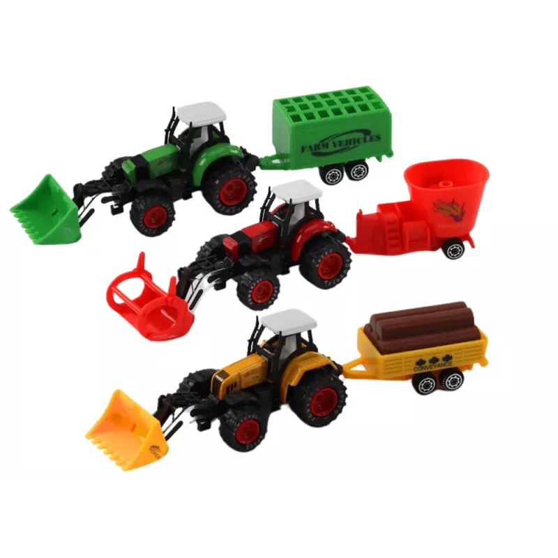LEAN TOYS traktori perävaunulla, kaivinkone, puskutraktori, maatalouskone, 3 väriä