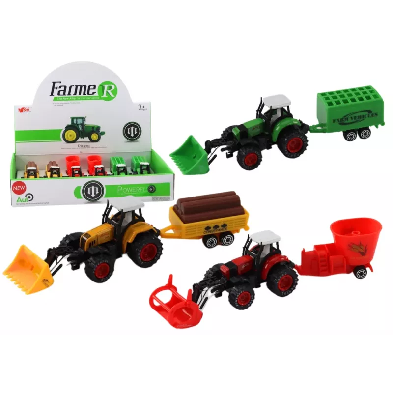LEAN TOYS traktori perävaunulla, kaivinkone, puskutraktori, maatalouskone, 3 väriä