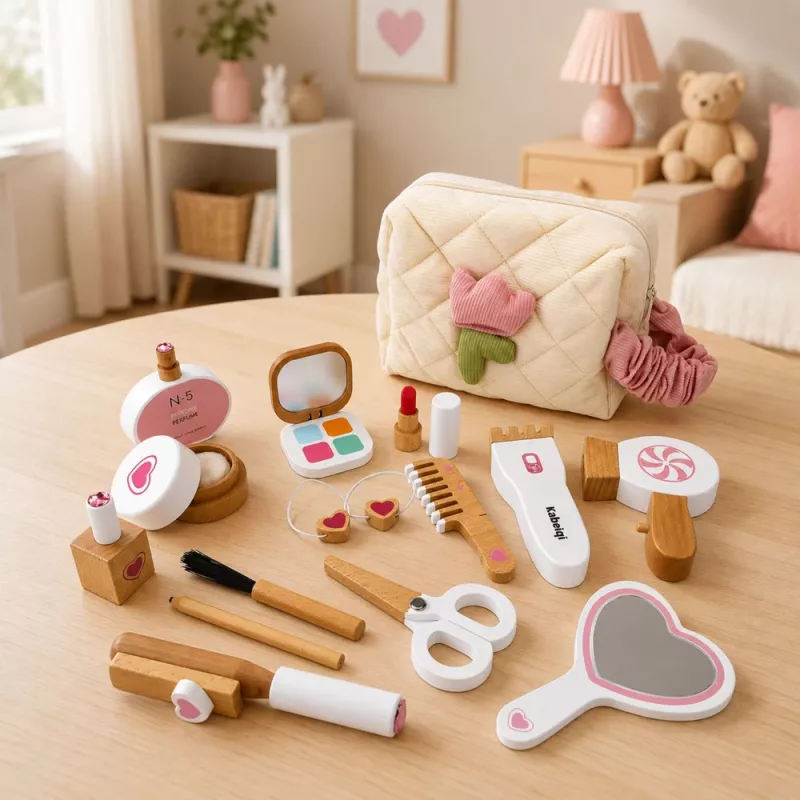 LEAN TOYS puinen kauneussarja meikkipussi kosmetiikkatarvikkeet 16 kpl
