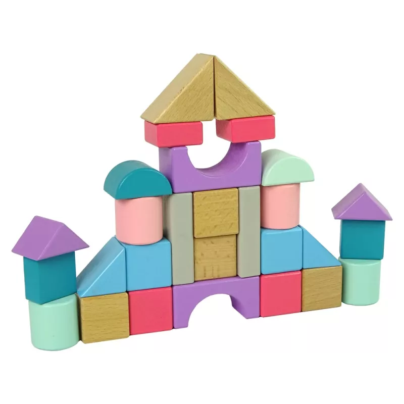LEAN TOYS Puupalikat pastellivärit 28 osaa linna