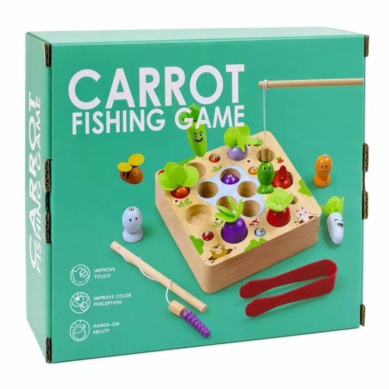 LEAN TOYS puinen porkkana-kastemato-tanko-magneettipeli