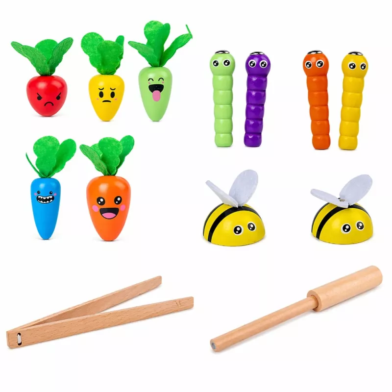 LEAN TOYS puinen porkkana-kastemato-tanko-magneettipeli