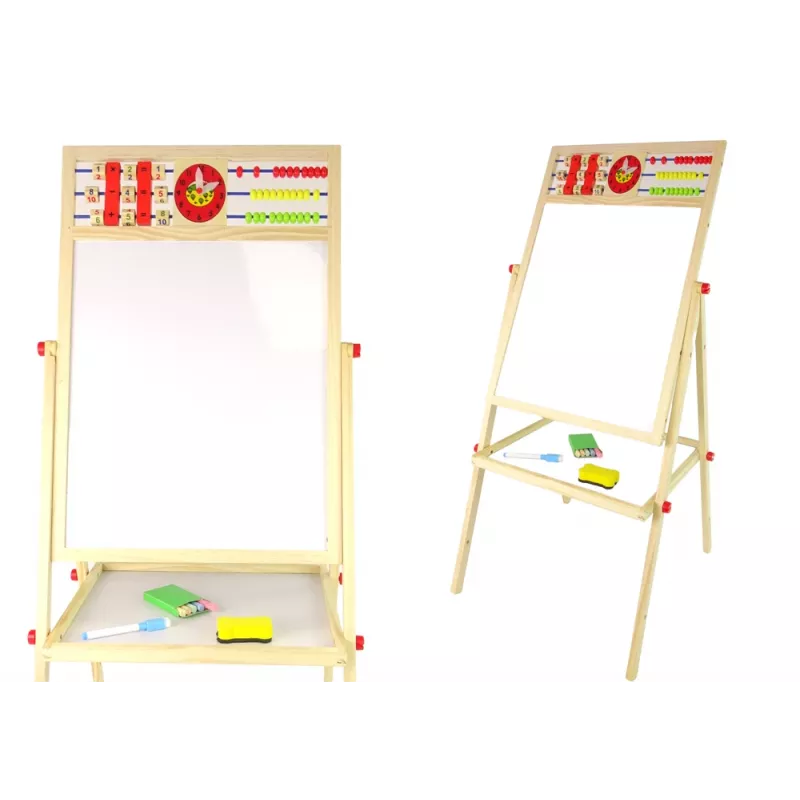 LEAN TOYS puinen oppimistaulu 2in1 magneetti-liitutaulu tarvikkeilla laskutaulu kertolasku aakkoset