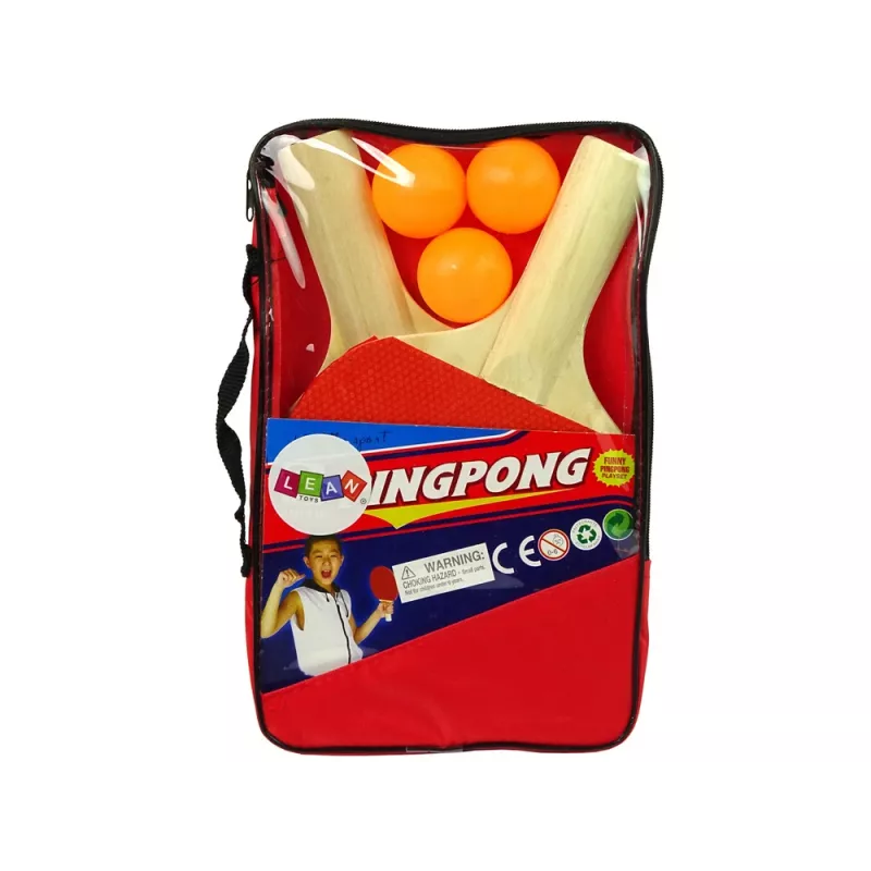 LEAN TOYS Puinen pingismaila 3 pallolla ja laukulla