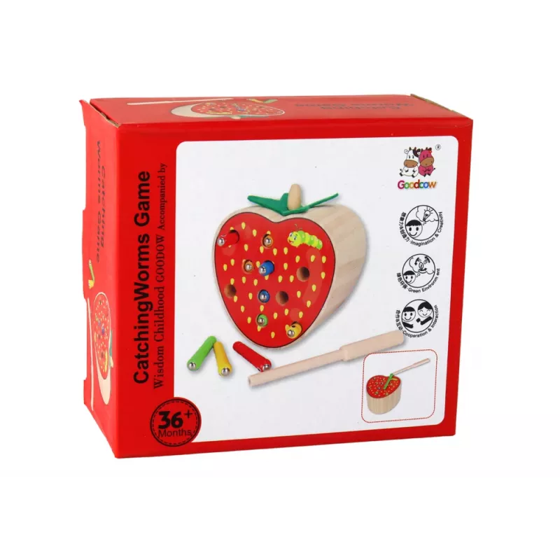 LEAN TOYS Wooden Strawberry Catch the Worm magneettipeli