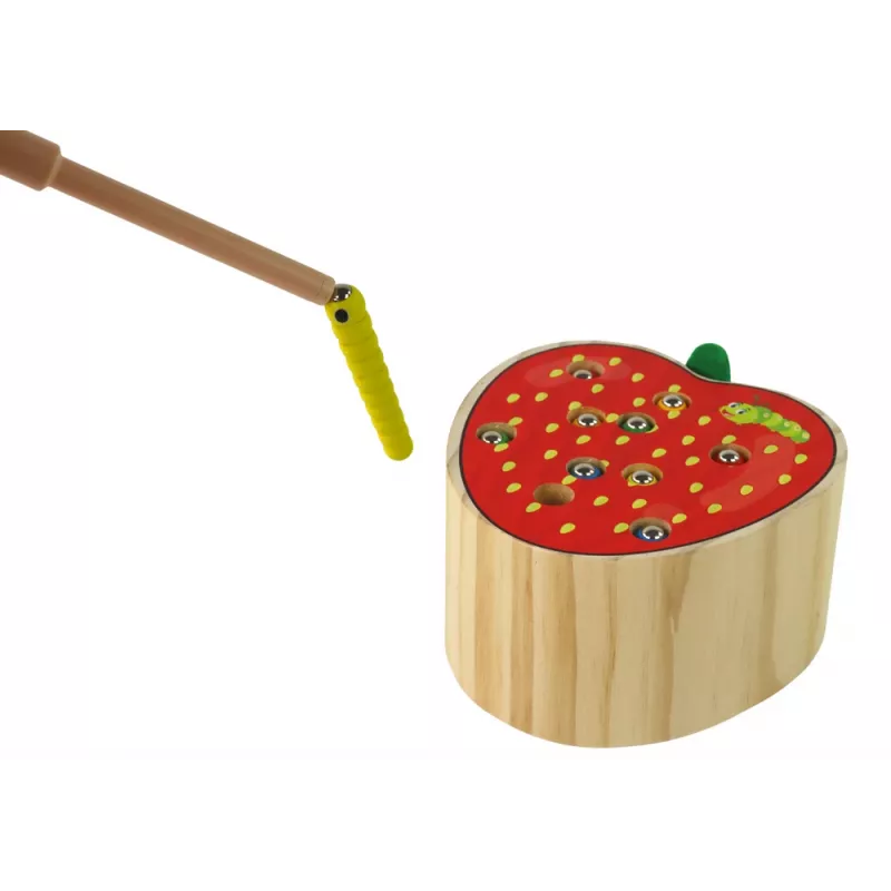 LEAN TOYS Wooden Strawberry Catch the Worm magneettipeli