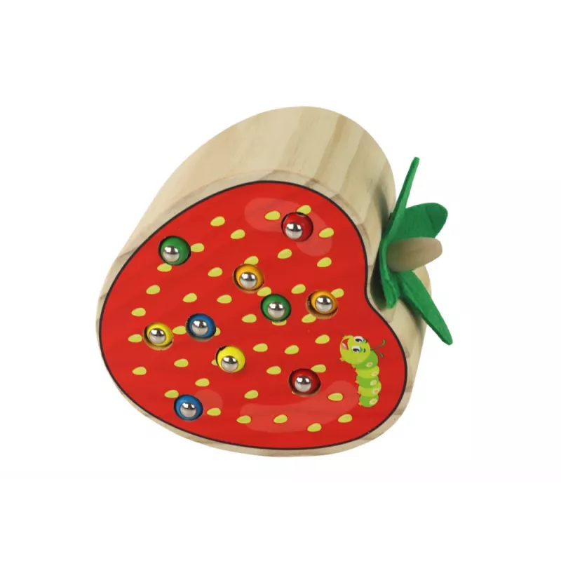 LEAN TOYS Wooden Strawberry Catch the Worm magneettipeli