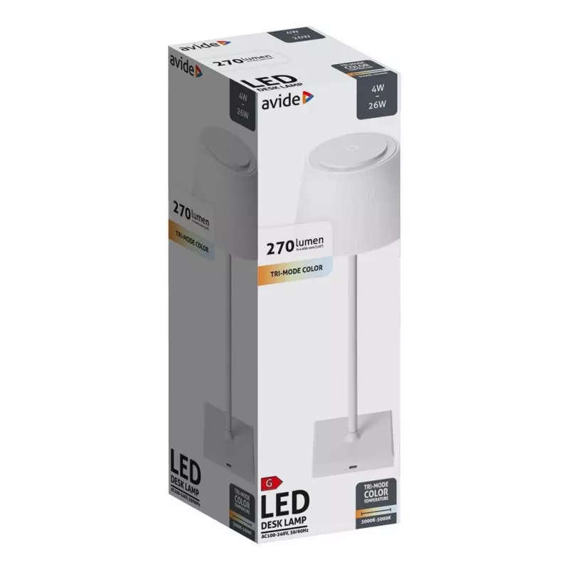 Avide LED-pöytävalaisin, USB, 4 W, 3-portainen valonväri, valkoinen