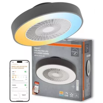 LEDVANCE SMART WIFI -kattolevy CYL REM 76W D550T - älykäs kattotuuletin, jossa integroitu LED-valo, Tunable White, kaukosäädin ja sovellusohjaus