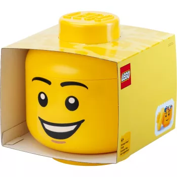 LEGO Storage Head Happy Boy Large keltainen 8.5L polypropeeni Minifigure Head -säilytysastia (40320820)