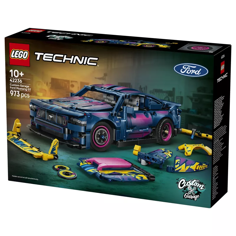 LEGO Technic 42236 Ford Mustang GT viritysverstas, autorakennussarja, 973 osaa, V8-mäntämoottori, 10+ vuotta