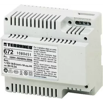 LEGRAND bticino 672 virtalähde ovipuhelinjärjestelmiin, 230V AC → 8V DC / 12V AC, 1,2A, DIN-kisko, valkoinen