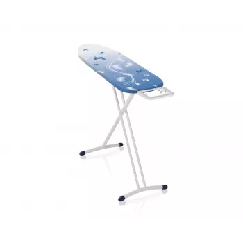 LEH Leifheit AirBoard M Solid 72563 silityslauta 120 x 38 cm, korkeussäädettävä 75-88 cm, kevyt EPP, Thermo-Reflect-päällyste, kiinteä silitysraudan teline, taitettava, valkoinen/sininen