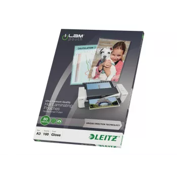 Leitz 7485-00-00 A3 laminointikalvot, kiiltävän kristallinkirkkaat, 125 mikronia, 100 kpl:n pakkaus