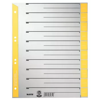 LEITZ A4 ylileveät välilehdet voimapahvista, 230 g/m², harmaa keltaisilla tyhjillä välilehdillä, 10-osainen sarja 1652-00-15
