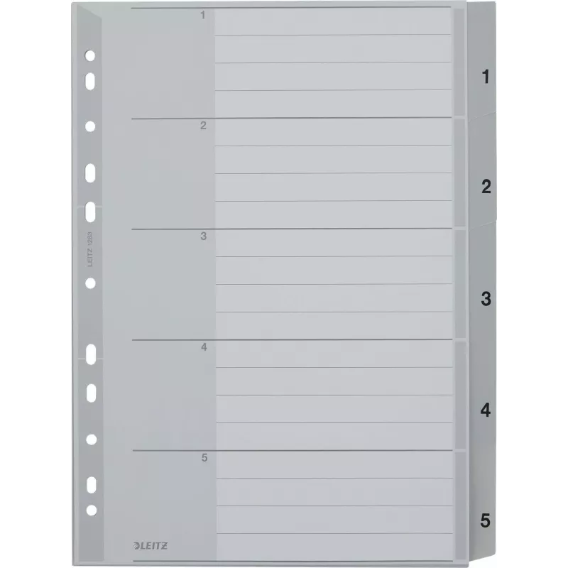 LEITZ A4 Extra Wide PP välilehdet 1-5, harmaa kirjoitettavalla kansilehdellä 1283-00-85