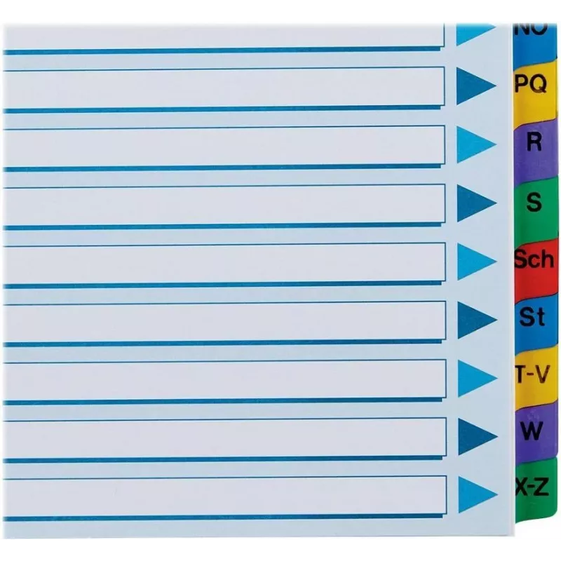 Esselte A4 Mylar A-Z -hakemistovälilehdet, 20-osainen, monivärinen (100167)