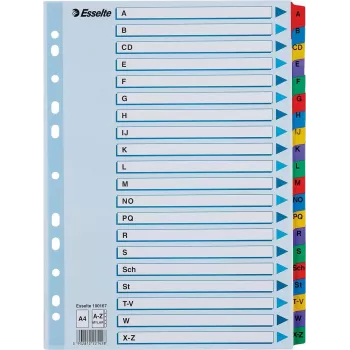 Esselte A4 Mylar A-Z -hakemistovälilehdet, 20-osainen, monivärinen (100167)