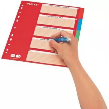LEITZ kartonki-rekisteri, blanko-välilehdet, A4, 5-osainen, monivärinen, 160 g/m², punaisella merkittävällä kansilehdellä 250 g/m² (4386-60-00)