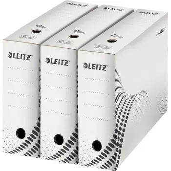 LEITZ easyboxx arkistolaatikko valkoinen 100 mm selkä, 100 % kierrätysaaltopahvi, kaksinkertaiset sulkuläpät, 25 kpl:n pakkaus (6132-00-00)