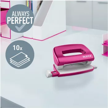 Leitz NeXXt Series WOW metalli-minilävistin, pinkki, 2-reikäinen, 10 arkkia, metallipinta 5060-10-23