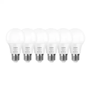 LEPRO 100089-WW-EU-6 LED-lamppu, E27, A60, 8,5 W (vastaa 60 W), 806 lm, 2700 K lämmin valkoinen, 180° valokeila, 6 kpl:n pakkaus