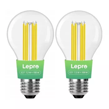 LEPRO 100094-WW-EU-2 E27 filamentti-LED-lamppu, 7,2 W (vastaa 100 W), 1521 lm, 2700K lämmin valkoinen, energialuokka A, 2 kpl:n pakkaus
