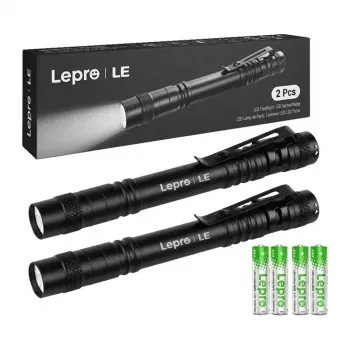LEPRO 120023-2 taskulamppu 2 kpl:n pakkaus, 1000 lumenia LED-taktinen taskulamppu, IPX4 vedenkestävä, säädettävä tarkennus, 5 tilaa, lentokonealumiini, musta