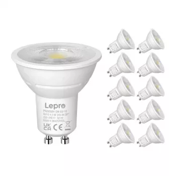 LEPRO 200084-DW-EU-10 GU10 himmennettävä LED-lamppu, 4,5 W, 345 lm, 6500 K, 38°, 10 kpl