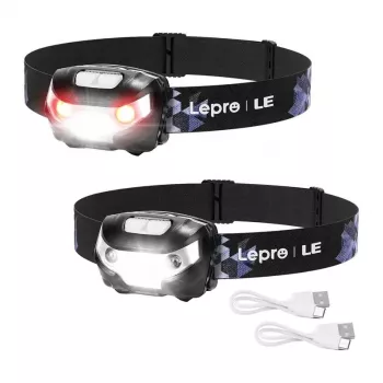 LEPRO 3200008-2 LED-otsalamppu, 2 kpl:n pakkaus, 300 lumenia, ladattava, IPX4, musta