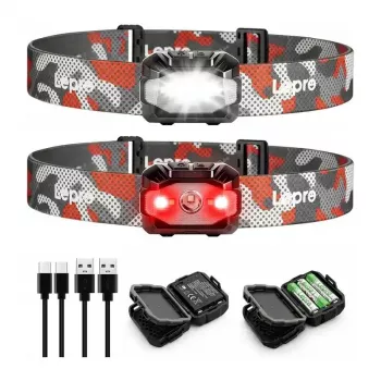 LEPRO 320023-2 USB-ladattava LED-otsalamppu, 300 lumenia, 6 tilaa, IPX4, 2 kpl:n pakkaus