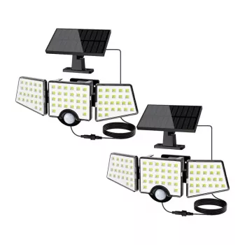 LEPRO 640005-DW-2 aurinko-liiketunnistinvalaisin, 2 kpl:n pakkaus, 600 lumenia, 6500K kylmä valkoinen, IP65 vedenpitävä, 3 tilaa, seinäasennus