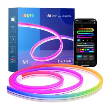 Lepro N1 3 m neon-LED-nauha, RGBIC, Wi-Fi-sovellus- ja ääniohjaus, IP67, himmennettävä