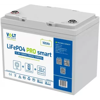 LiFePO4-akku Volt Polska PRO SMART 12,8 V 100 Ah (150 A) BMS BLUETOOTH + HEIZPAD