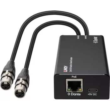 LINDY 2-kanavainen XLR-audio-Dante-encoder, PoE, AES67, 24-bittinen/96kHz 70618