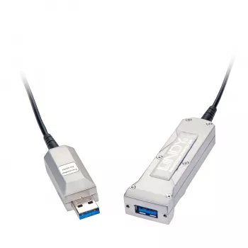 Lindy 50m USB 3.0 hybridi aktiivinen jatkokaapeli, kuitu & kupari, 5Gbps, LSZH, musta 42701