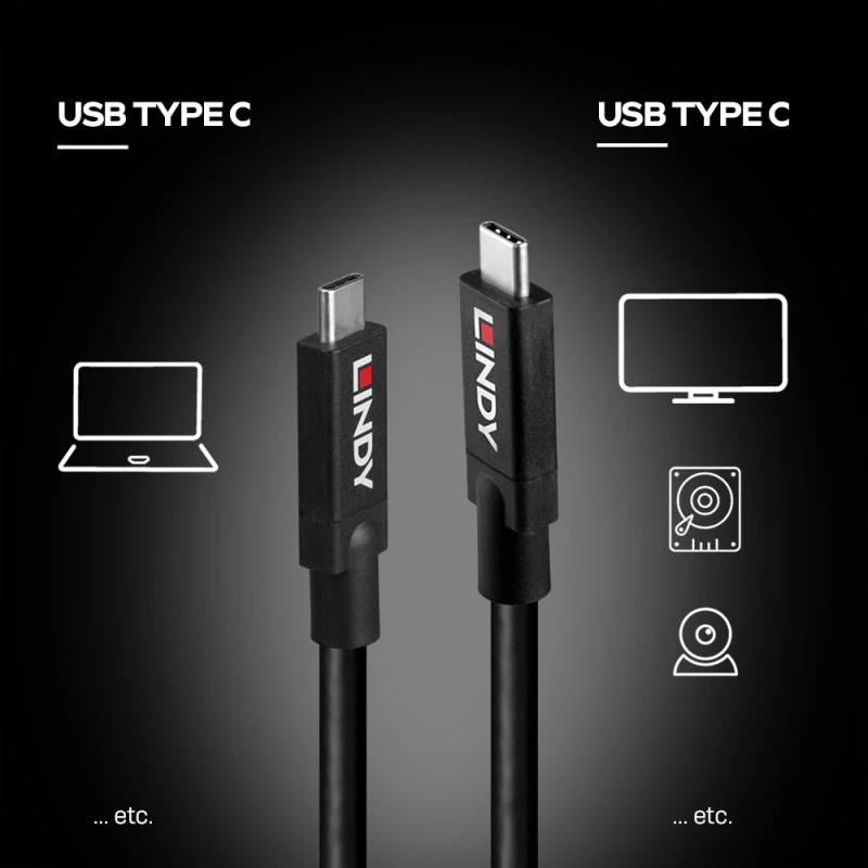 Lindy 43439 USB 3.2 Gen 2 USB-C - USB-C aktiivikaapeli, 8 m, 10 Gbps, 8K60, 100 W PD