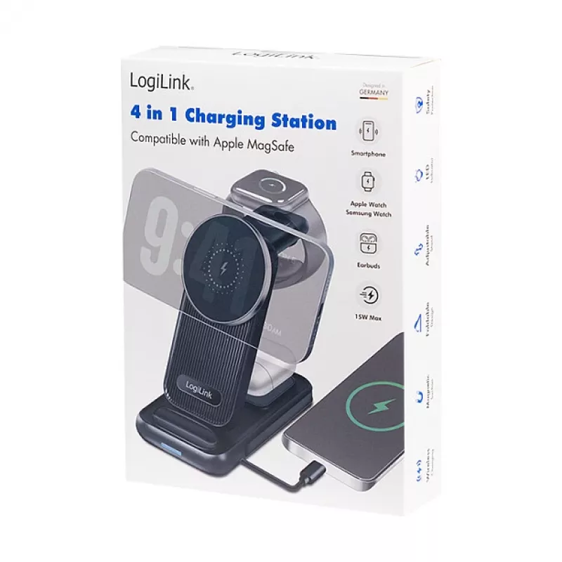 Logilink 4-in-1 langaton pöytälaturi, 15W Qi-latausasema (PA0292)