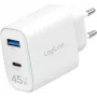 LogiLink 45W GaN USB-seinälaturi, 1x USB-C PD, 1x USB-A QC, valkoinen, europistoke (PA0410)