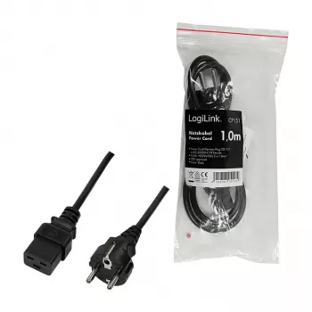 Logilink CP151 virtajohto, CEE 7/7 - IEC C19, musta, 1 m