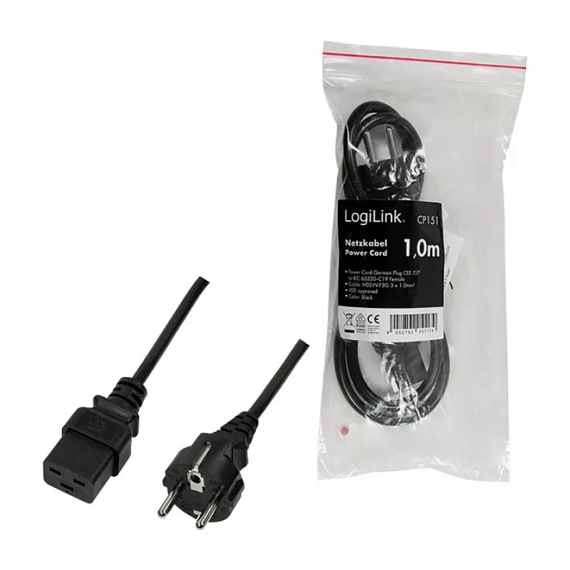 Logilink CP151 virtajohto, CEE 7/7 - IEC C19, musta, 1 m