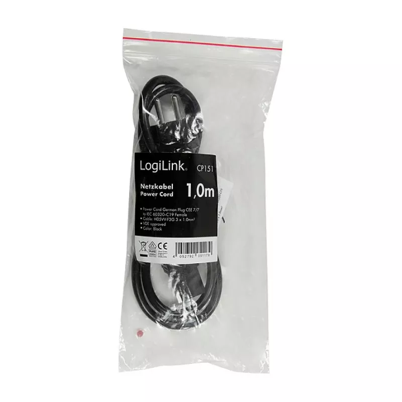 Logilink CP151 virtajohto, CEE 7/7 - IEC C19, musta, 1 m