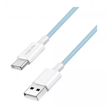 LogiLink CU0329 USB 2.0 Type-C -kaapeli, A/M - C/M, 480 Mbps, 60W, nailon, sininen, 0,5 m