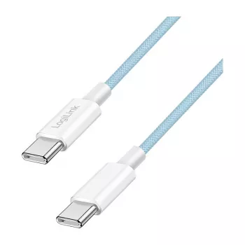 LogiLink CU0350 USB 2.0 Type-C - Type-C -kaapeli, 1 m, nylonpunottu, sininen, 60W Power Delivery, 480 Mbps