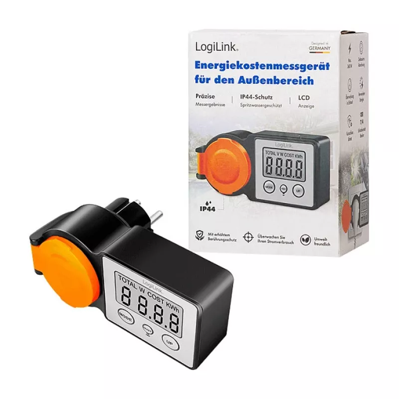 LogiLink Energiankulutusmittari ulkokäyttöön, LCD-näyttö, musta/oranssi