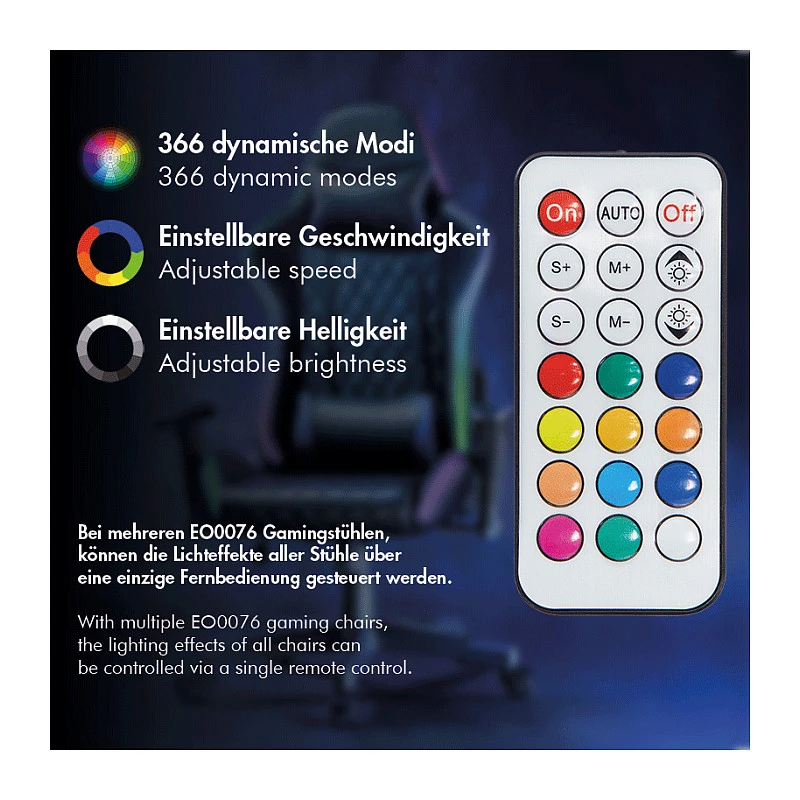 LogiLink EO0076 pelituoli RGB-valaistuksella, lannerangan tuki, musta/sininen